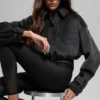 Ribbed Velour Cropped Mountain Side Jacket - Black