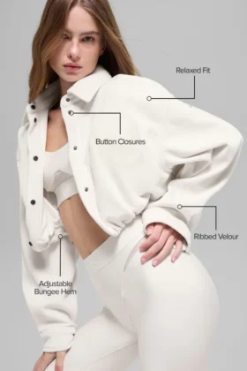 Ribbed Velour Cropped Mountain Side Jacket – Ivory