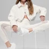 Ribbed Velour Cropped Mountain Side Jacket - Ivory