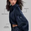 Ribbed Velour Cropped Mountain Side Jacket - Navy