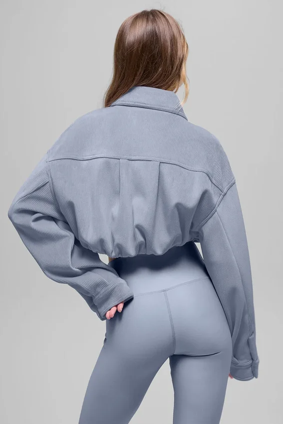 Ribbed Velour Cropped Mountain Side Jacket - Winter Frost
