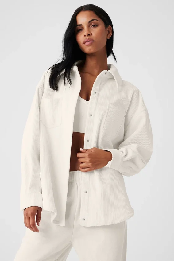 Ribbed Velour Mountain Side Shacket - Ivory