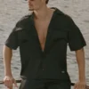Satin Horizon Short Sleeve Button up - Black