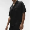 Satin Horizon Short Sleeve Button up - Black