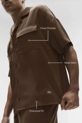 Satin Horizon Short Sleeve Button up – Espresso