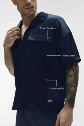 Satin Horizon Short Sleeve Button up – Navy