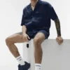 Satin Horizon Short Sleeve Button up - Navy