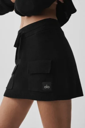 Scholar Knit Cargo Skirt – Black