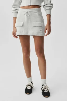 Scholar Knit Cargo Skirt – White Heather
