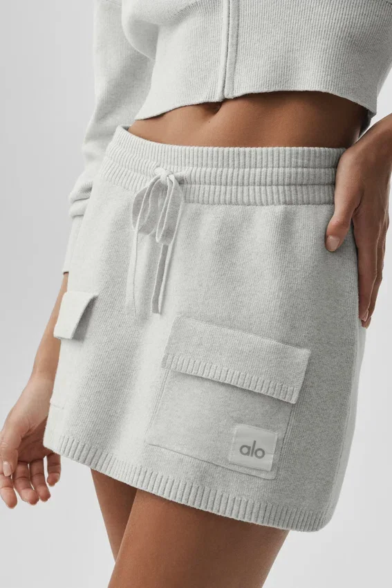 Scholar Knit Cargo Skirt - White Heather
