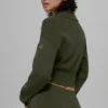 Scholar Knit Cropped Full Zip Jacket - Green Olive