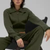 Scholar Knit Cropped Full Zip Jacket - Green Olive