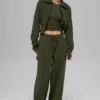 Scholar Knit Cropped Full Zip Jacket - Green Olive