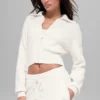 Scholar Knit Cropped Full Zip Jacket - Ivory