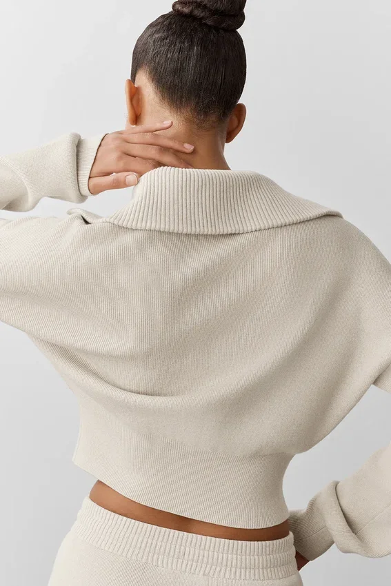 Scholar Knit Cropped Full Zip Jacket - Oatmeal Heather