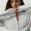 Scholar Knit Cropped Full Zip Jacket - White Heather
