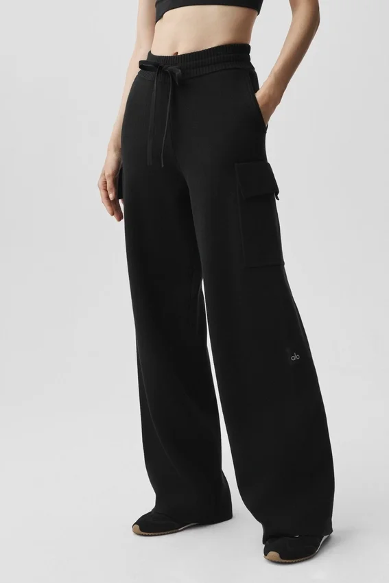 Scholar Knit High-Waist Cargo Pant - Black