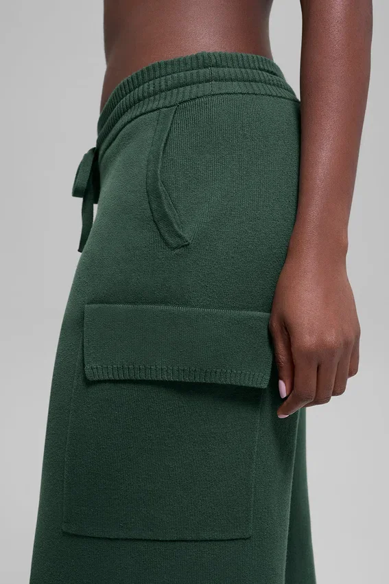 Scholar Knit High-Waist Cargo Pant - Clover Green