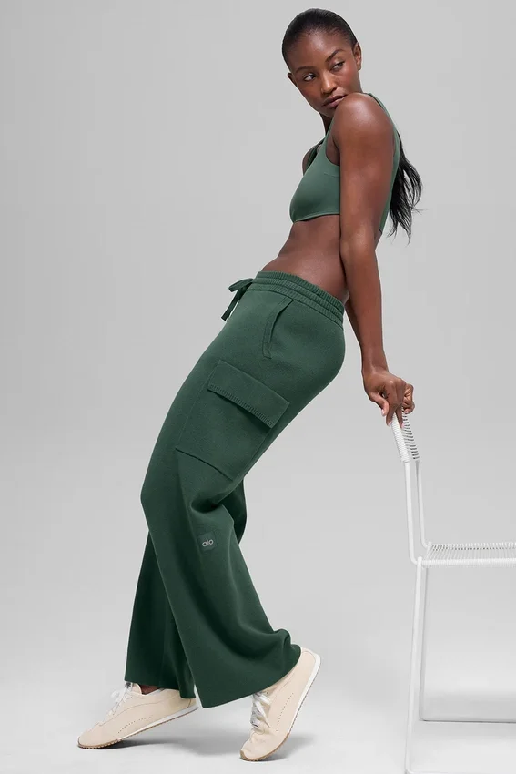 Scholar Knit High-Waist Cargo Pant - Clover Green