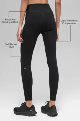 Seamless High-Waist Two Tone Rib Legging – Black