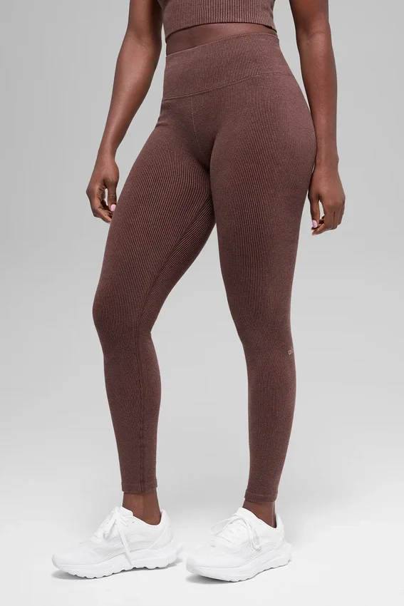 Seamless High-Waist Two Tone Rib Legging - Brownstone Heather