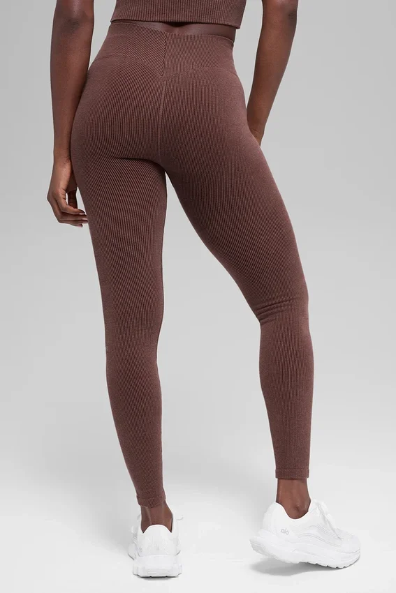 Seamless High-Waist Two Tone Rib Legging - Brownstone Heather