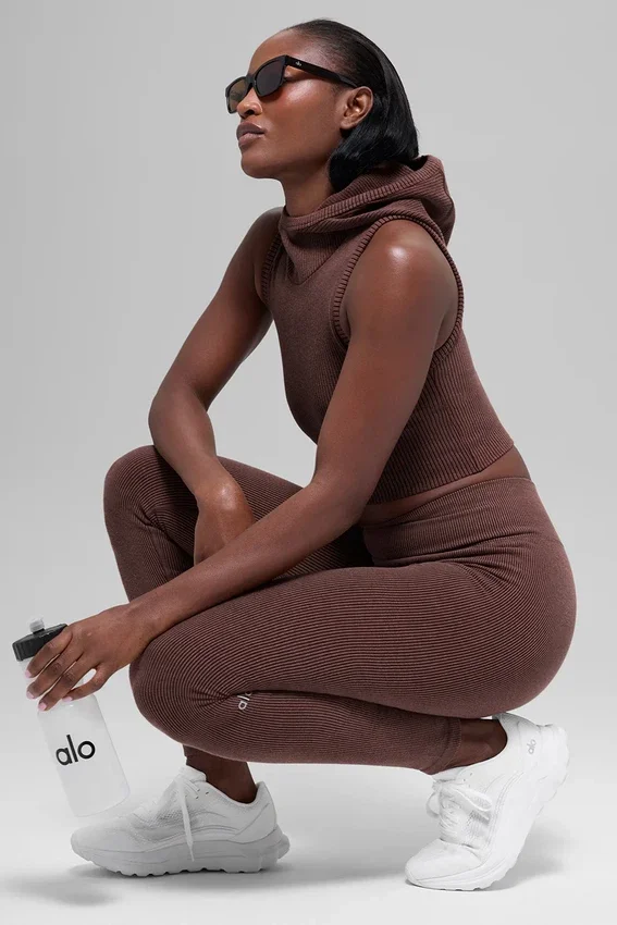 Seamless High-Waist Two Tone Rib Legging - Brownstone Heather