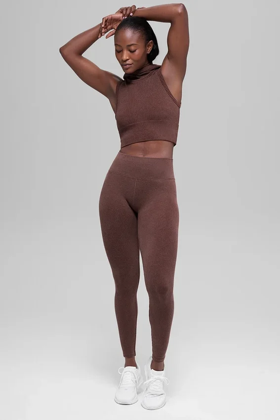 Seamless High-Waist Two Tone Rib Legging - Brownstone Heather