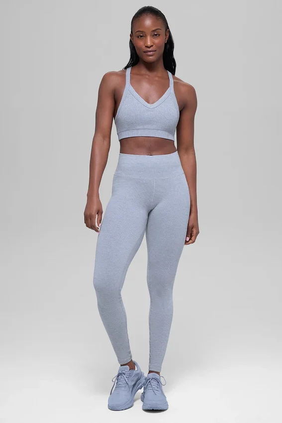Seamless High-Waist Two Tone Rib Legging - Winter Frost Heather