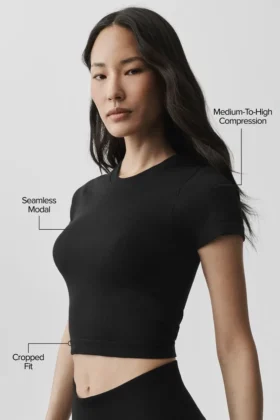 Seamless Modal Ribbed Cropped Short Sleeve – Black