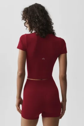 Seamless Modal Ribbed Cropped Short Sleeve – Summer Romance Red