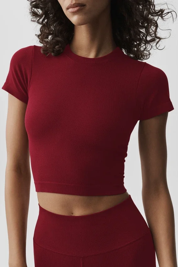 Seamless Modal Ribbed Cropped Short Sleeve - Summer Romance Red