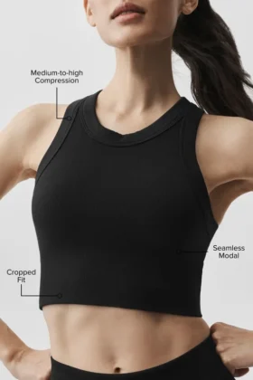 Seamless Modal Ribbed High Neck Delight Bra – Black