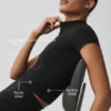 Seamless Pointelle Mock Neck Short Sleeve - Black