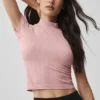 Seamless Pointelle Mock Neck Short Sleeve - Vintage Pink