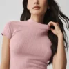 Seamless Pointelle Mock Neck Short Sleeve - Vintage Pink