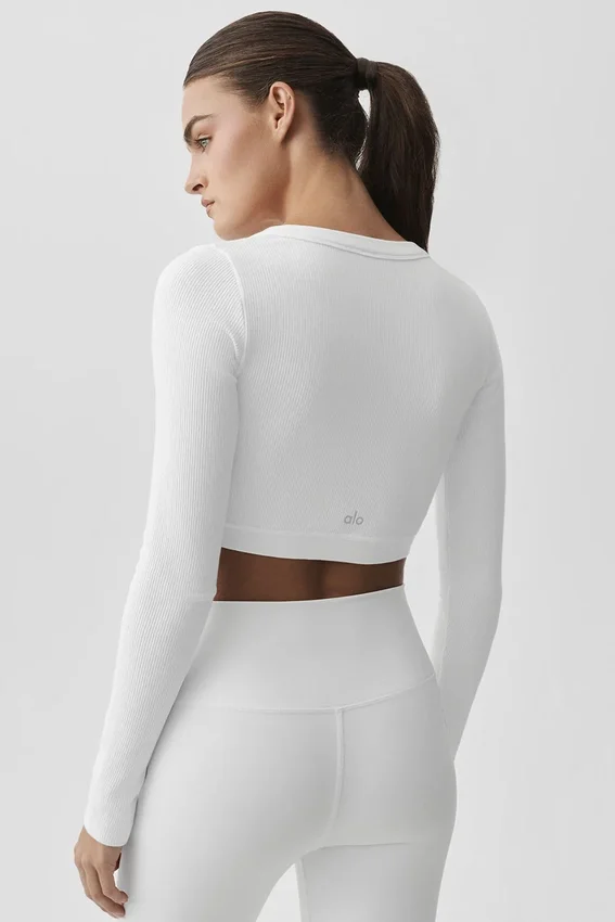 Seamless Ribbed Cropped Serene Long Sleeve - White