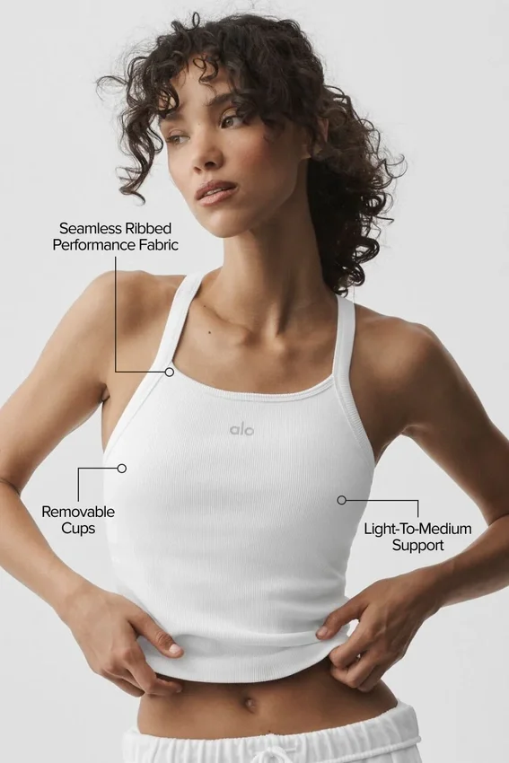 Seamless Ribbed Favorite Full Length Bra Tank - White