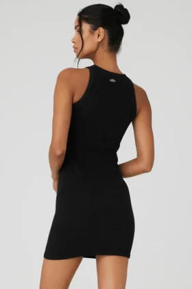 Seamless Ribbed Warm Nights Dress – Black