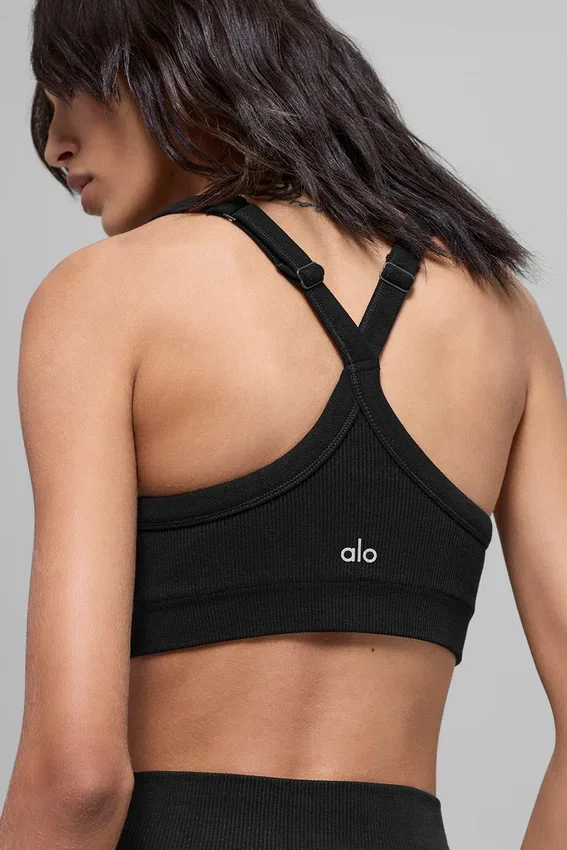 Seamless Two Tone Rib Bra - Black