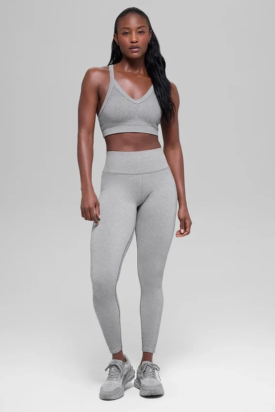 Seamless Two Tone Rib Bra - Light Misty Grey Heather