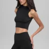 Seamless Two Tone Rib Hooded Vest - Black