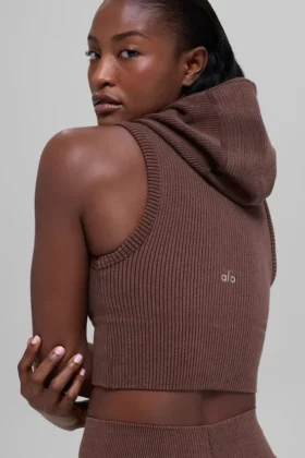 Seamless Two Tone Rib Hooded Vest – Brownstone Heather