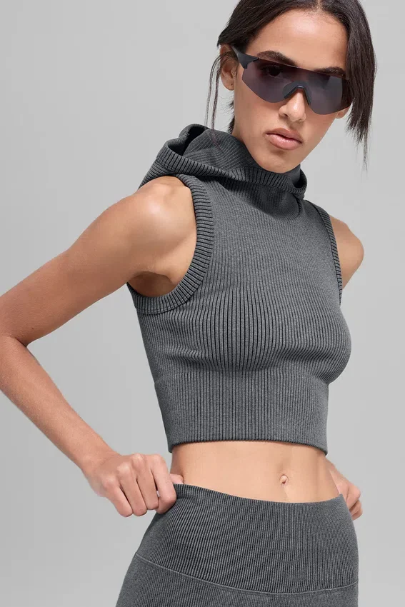 Seamless Two Tone Rib Hooded Vest - Dark Misty Grey Heather