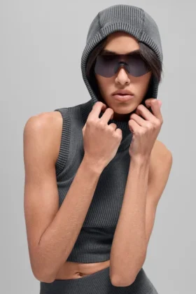 Seamless Two Tone Rib Hooded Vest – Dark Misty Grey Heather