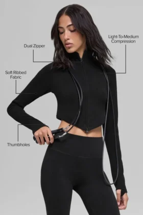 Seamless Two Tone Rib Jacket – Black