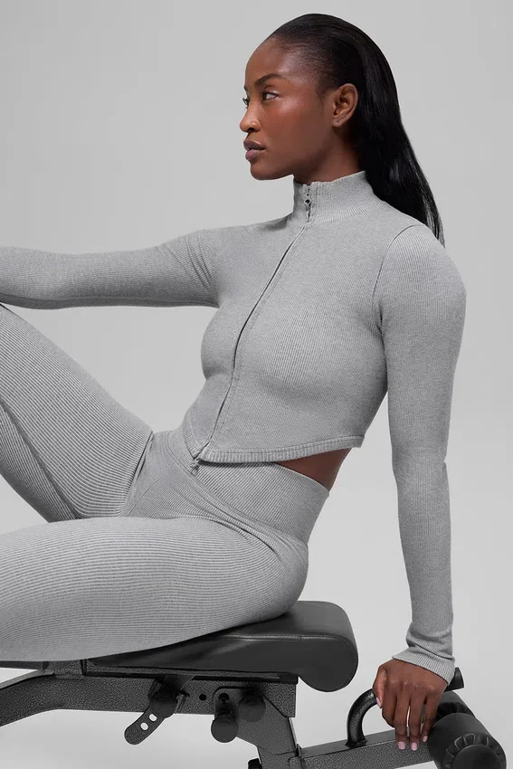 Seamless Two Tone Rib Jacket - Light Misty Grey Heather