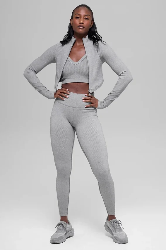 Seamless Two Tone Rib Jacket - Light Misty Grey Heather