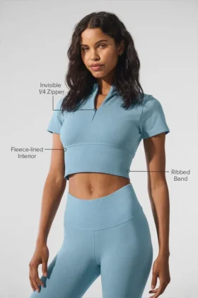 Seamless Winter Warm Plush Cropped Short Sleeve – Celestial Blue