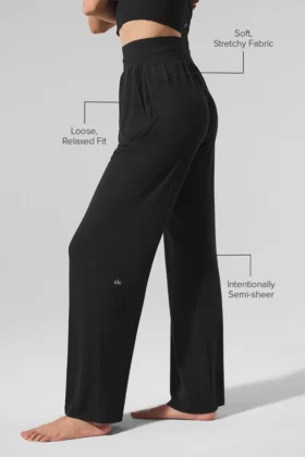Semi-Sheer Delicate Lounge Flare Pant – Black